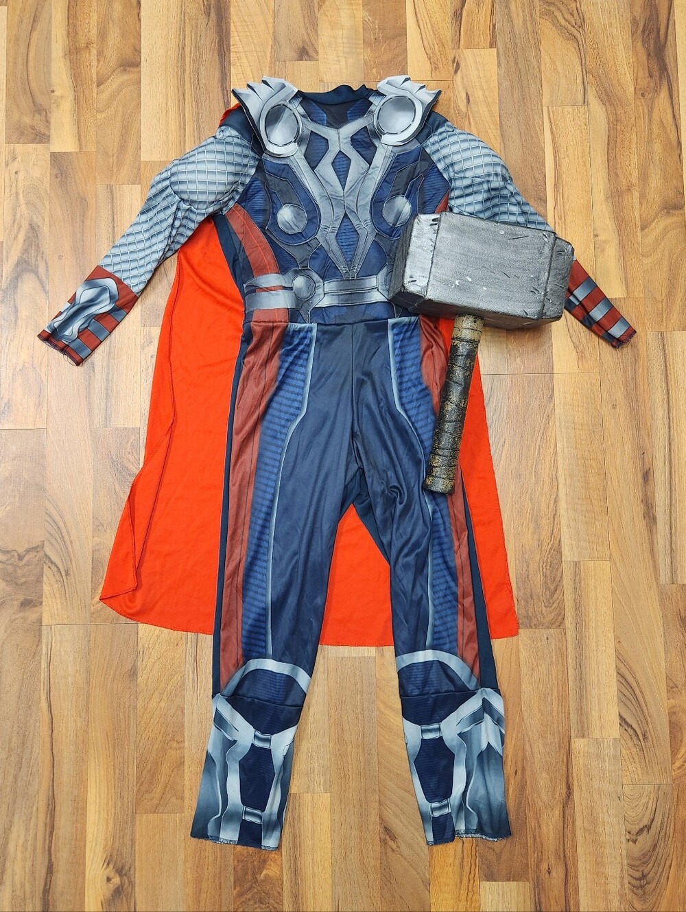 Marvel Avengers Thor Muscle Costume Kids Medium 8-10 With Hammer